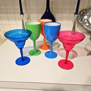 New party bundle of 3 wine glasses and 2 martini glasses.  Various Colors